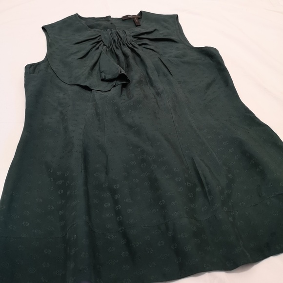 BCBGMAXAZRIA 100% Silk Deep Green Bow Sleeveless Blouse Top Size S - Picture 2 of 10